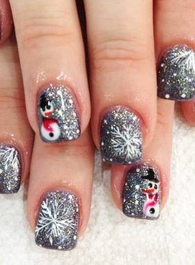 圣诞氛围感灵动可爱雪人可拆卸美甲片24片press on nails