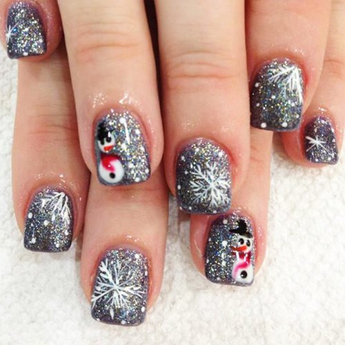 圣诞氛围感灵动可爱雪人可拆卸美甲片24片press on nails