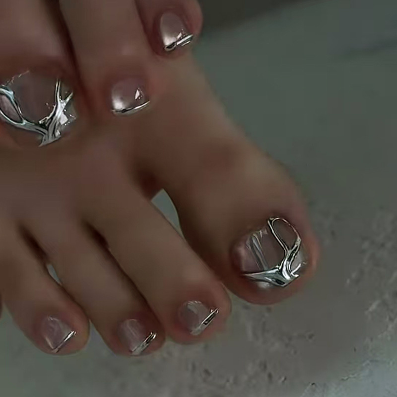 立体猫眼立体液态金属神秘氛围感欧美ins风脚指甲成品可拆卸24片