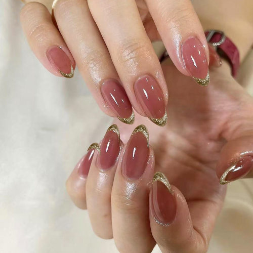 简约金色细闪灵动法式欧美风可拆卸穿戴甲24片press on nails