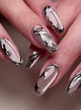 外贸金属银色猫眼立体清冷感欧美小众可拆卸穿戴甲press on