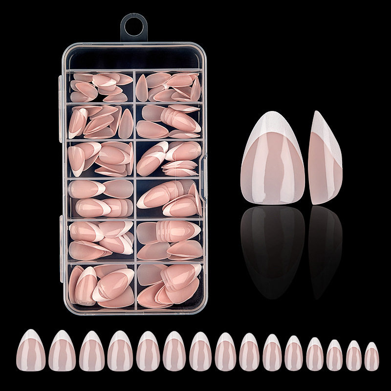跨境亚马逊货源美甲短款杏仁法式穿戴甲手指甲片欧美穿戴甲120片
