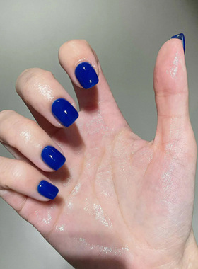 甜酷显白蓝色短款欧方形美甲时尚欧美ins风穿戴甲甲片成品可拆卸