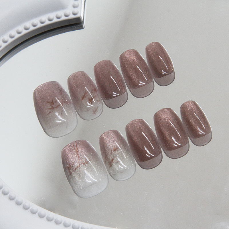 竹子猫眼穿戴甲美甲贴片指甲贴片可拆卸假指甲小短梯穿戴甲30片