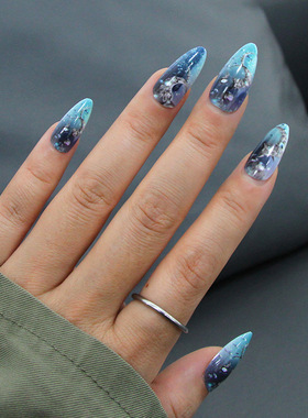 蓝色神秘宇宙甜酷辣妹欧美ins风可拆卸穿戴甲24片ess on nails