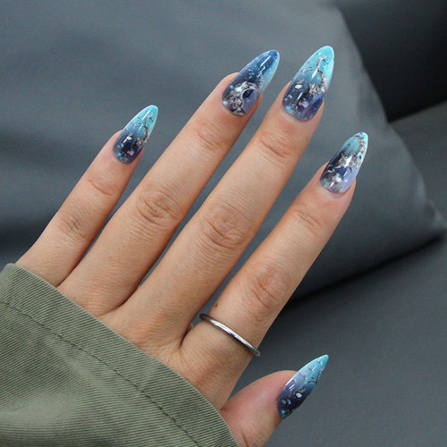 蓝色神秘宇宙甜酷辣妹欧美ins风可拆卸穿戴甲24片ess on nails
