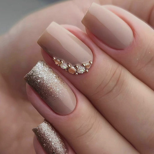 中长款欧方形爆闪金色堆钻纯欲少女ins风时尚百搭穿戴甲nails