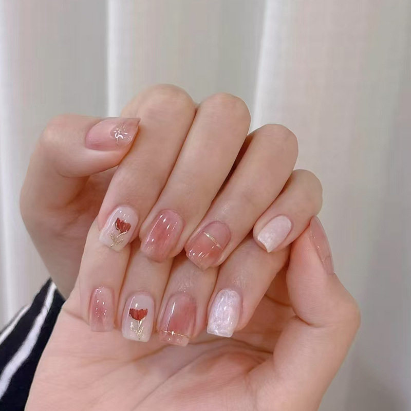 清冷花朵蝴蝶结大理石纹晕染假指甲贴片可拆卸穿戴甲24片,彩妆/香水/美妆工具,美甲工具,淘宝优惠券,粉丝福利购,淘宝优惠卷