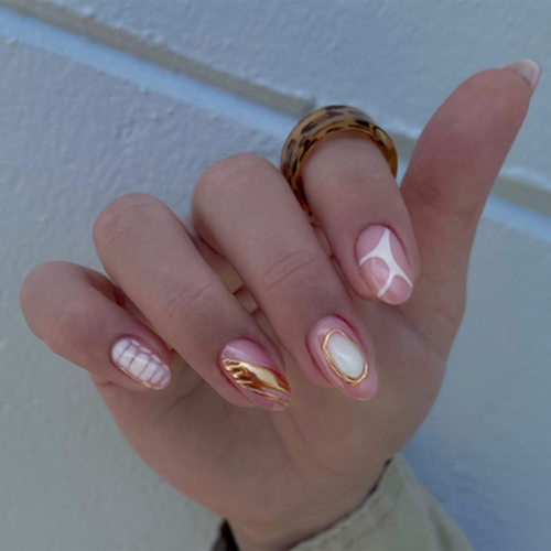 立体鎏金魔镜甜酷欧美风可拆卸美甲片24片press on nails