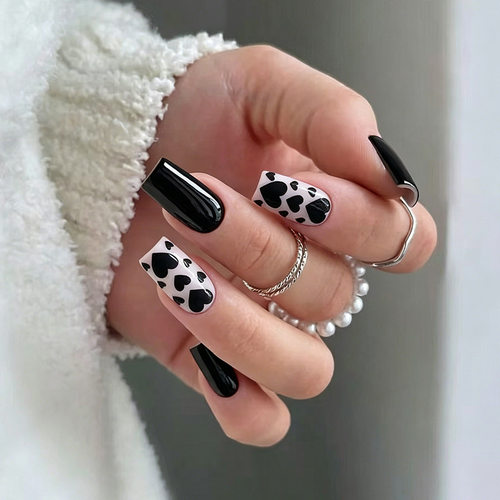 简约黑色甜酷爱心欧美ins风可拆卸穿戴甲24片press on nails