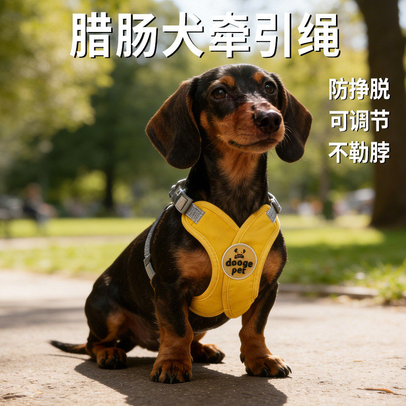 腊肠犬牵引绳胸背带背心式小狗专用绳子小型犬幼犬宠物防咬遛狗