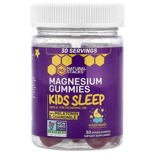 Natural Stacks,Kids Sleep Magnesium Gummies With Melatonin &