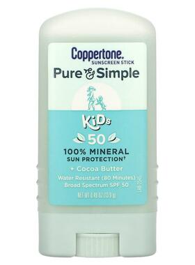 Coppertone,Pure & Simple，儿童，抗晒棒，SPF 50，可可脂，0.49