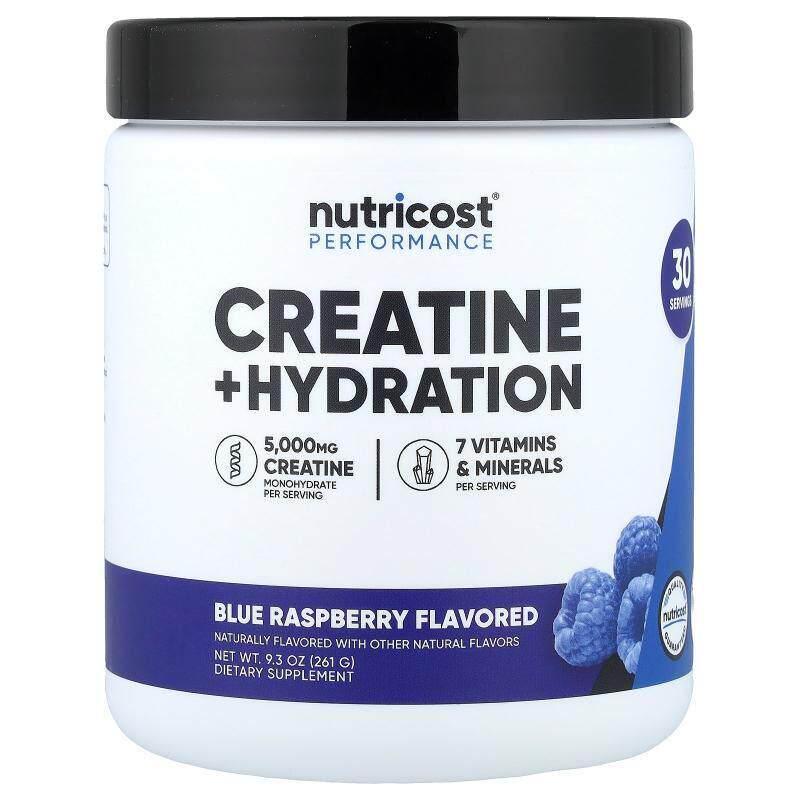 Nutricost,表现，肌酸 + 补水，蓝树莓味，9.3 盎司（261 克）图片