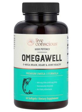 Live Conscious,OmegaWell，优质 Omega-3 配方，优效，60 粒软胶