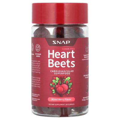 Snap Supplements,Heart Beets 软糖，无糖，混合浆果味，60 粒