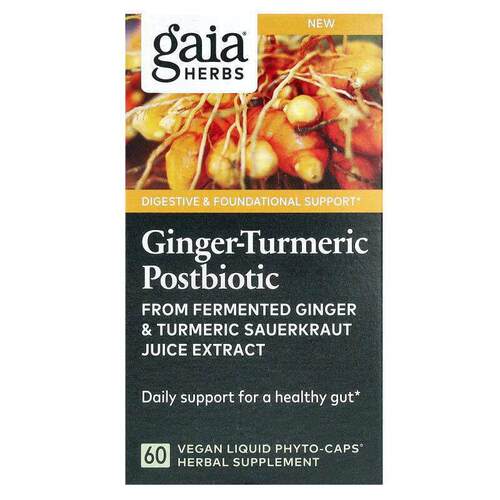 Gaia Herbs,姜-姜黄益生素，60 粒全素液体 Phyto-Caps 胶囊（每