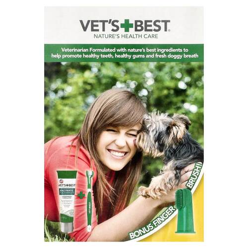 Vets Best,Dental Care Kit with Finger Brush, For Dogs, 3 Pie