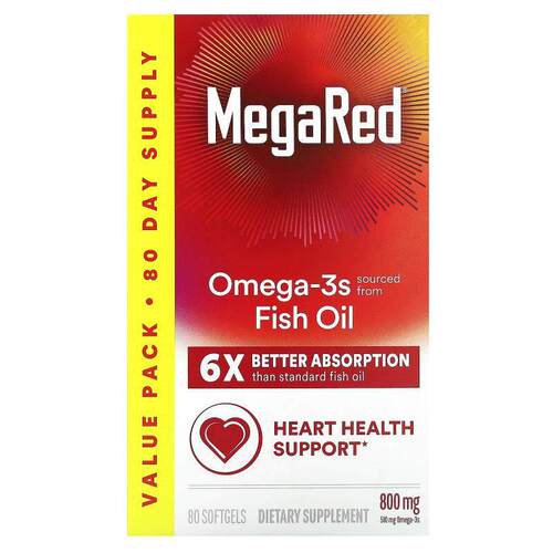 旭福,MegaRed，Omega-3 鱼油，香草味，800 毫克，80 粒软胶囊