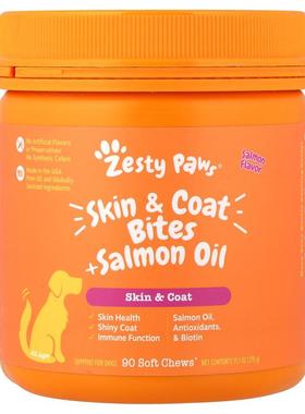 Zesty Paws,皮毛支持零食 + 鲑油，狗狗专用，所有年龄段，鲑鱼味