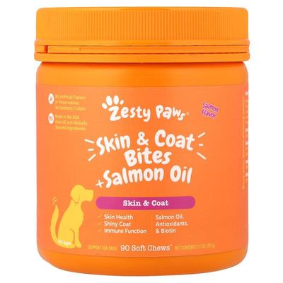 Zesty Paws,皮毛支持零食 + 鲑油，狗狗专用，所有年龄段，鲑鱼味