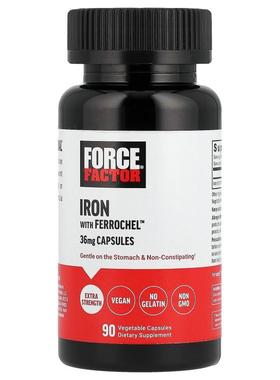 Force Factor,Iron with Ferrochel™, 36 mg, 90 Vegetable Capsu