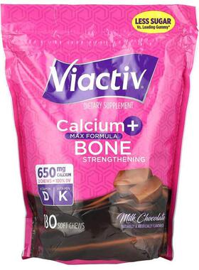 Viactiv,钙 + 骨骼强化，牛奶巧克力味，180 片软咀嚼片
