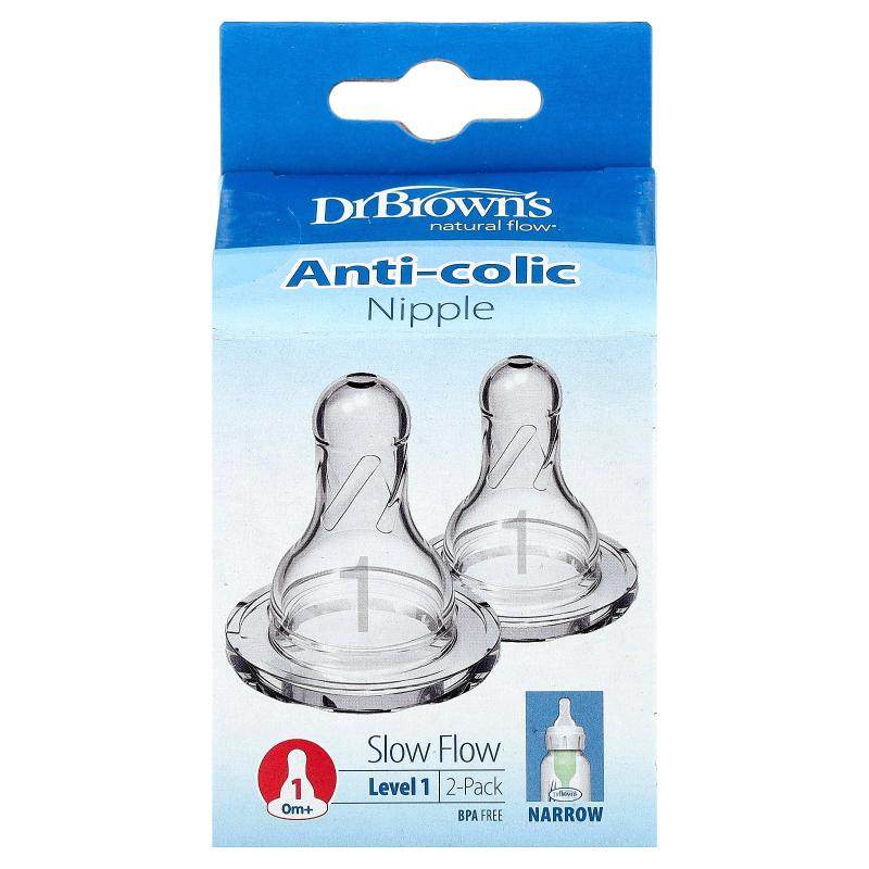 布朗博士,Natural Flow®，防胀气奶嘴，0 个月以上，慢流量，2 个