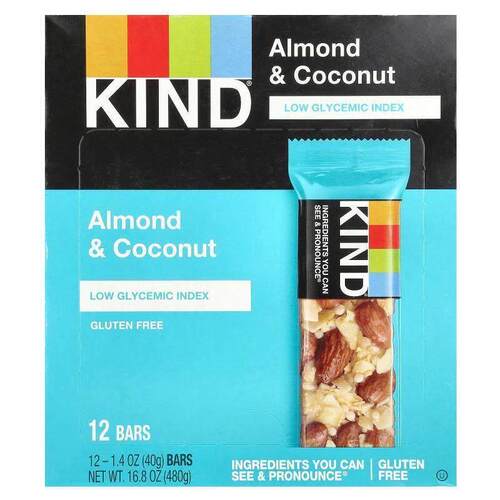 KIND Bars,巴旦木和椰子，12 根，每根 1.4 盎司（40 克）