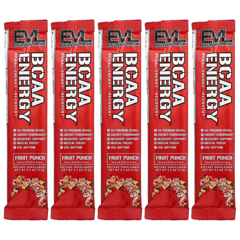 EVL,BCAA Energy®, Fruit Punch, 5 Packets, 0.3 oz (9.9 g) Eac