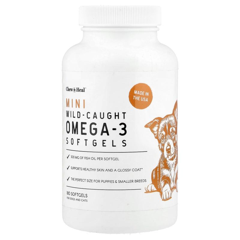 Chew + Heal,迷你野外捕获 Omega-3 软胶囊，猫狗专用，180 粒软