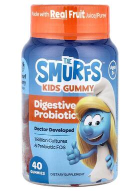 The Smurfs,儿童软糖，消化益生菌，3 岁以上，精灵莓味，40 粒软