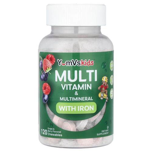 YumVs,儿童含铁多维生素和多矿物质，葡萄和浆果味