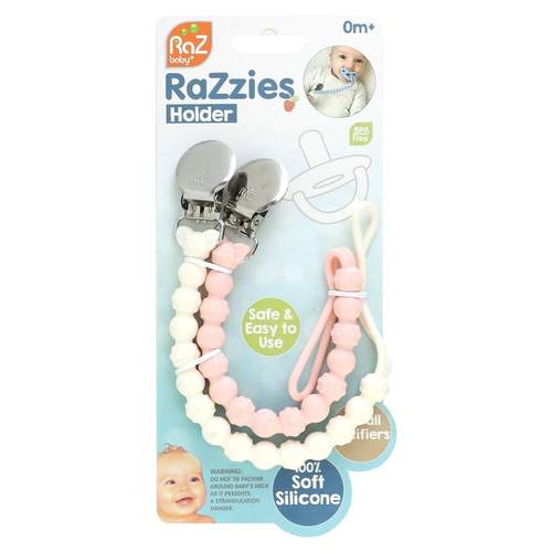 RaZbaby,RaZzies 奶嘴夹，0m+，粉色/米色，2 个奶嘴夹