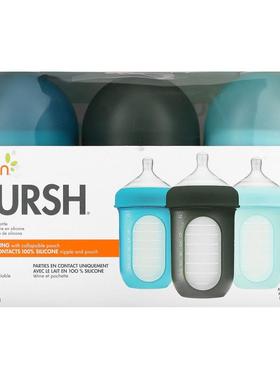 Boon,Nursh，硅酮袋瓶，3 个月以上，中号，3 瓶，每瓶 8 盎司（2