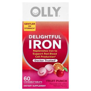 OLLY,Delightful Iron, Ages 4+, Fruit Punch, 60 Chewable Tabl