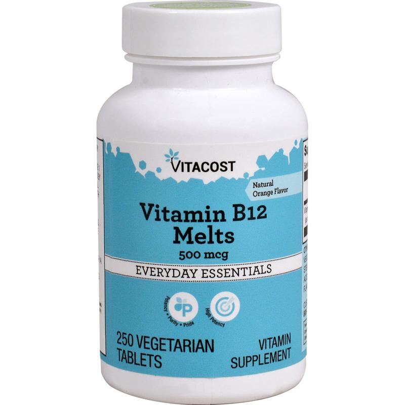 Vitacost,Vitamin B12 Melts, Natural Orange, 500 mcg, 250 Veg - 实物图