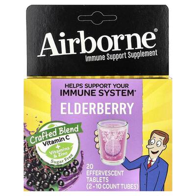 AirBorne,机体抵抗帮助补充剂，接骨木果，2 管，每管 10 片泡腾