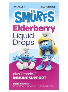 The Smurfs,接骨木果液体滴剂，1 岁以上，浆果味，1 液量盎司（3