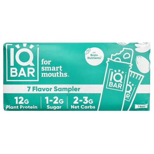 IQBAR,Plant Protein Bar, 7 Flavor Sampler, 7 Bars, 1.6 oz (4