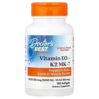 Doctor's Best,Vitamin D3 + K2 MK-7, 180 Softgels