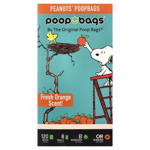 Original Poop Bags,Peanuts®, Orange, 8 Rolls, 15 Bags Each