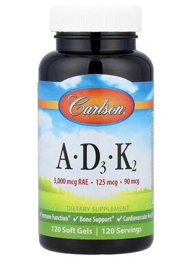 Carlson,维生素 A、D3、K2，120 粒软胶囊
