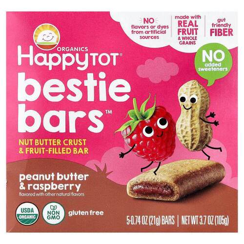 禧贝,Happy Tot®、Bestie Bars™、花生酱和；覆盆子，5条，每条0.
