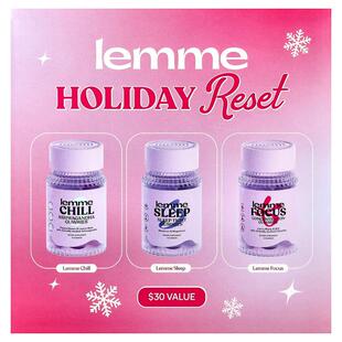 Lemme,Holiday Reset Gummies, Chill, Sleep, Focus, 3 Bottles,