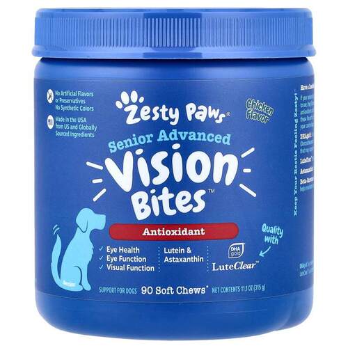 Zesty Paws,大龄犬专用高级视力支持零食，鸡肉味，90 片软咀嚼片