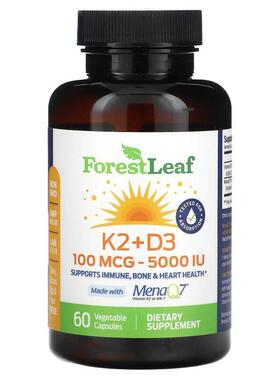 Forest Leaf,K2 + D3，100 微克（5000 国际单位），60 粒素食胶