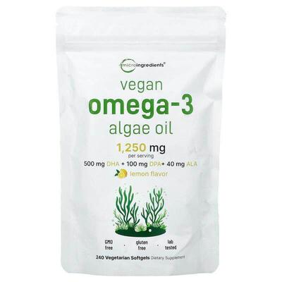 Micro Ingredients,纯素Omega-3藻油，柠檬，240粒素食软胶囊