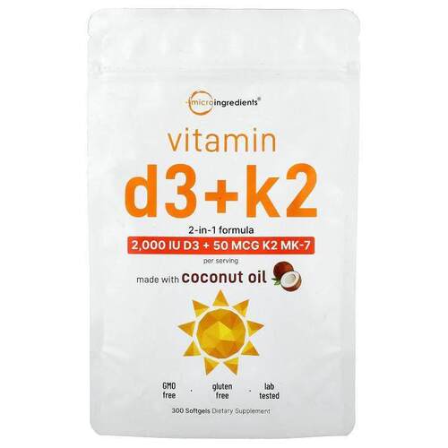 Micro Ingredients,维生素 D3 + K2，300 粒软胶囊