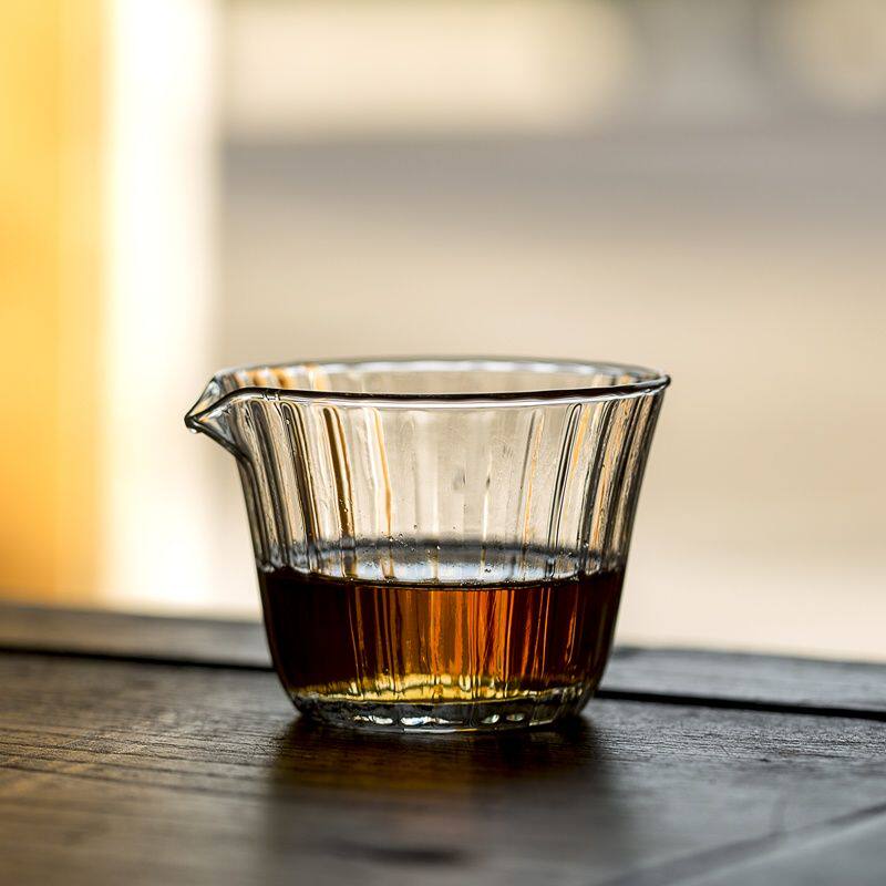 日式公道杯矮款玻璃公道杯匀杯家用茶席创意茶道耐热条纹公杯